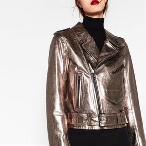 Zara gunmetal metallic leather jacket